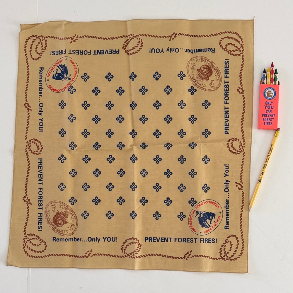 LOT 3 Smokey Bear Cowboy BANDANA Pro Rodeo  Wildland Fire Prevention 🔥 Horse VTG